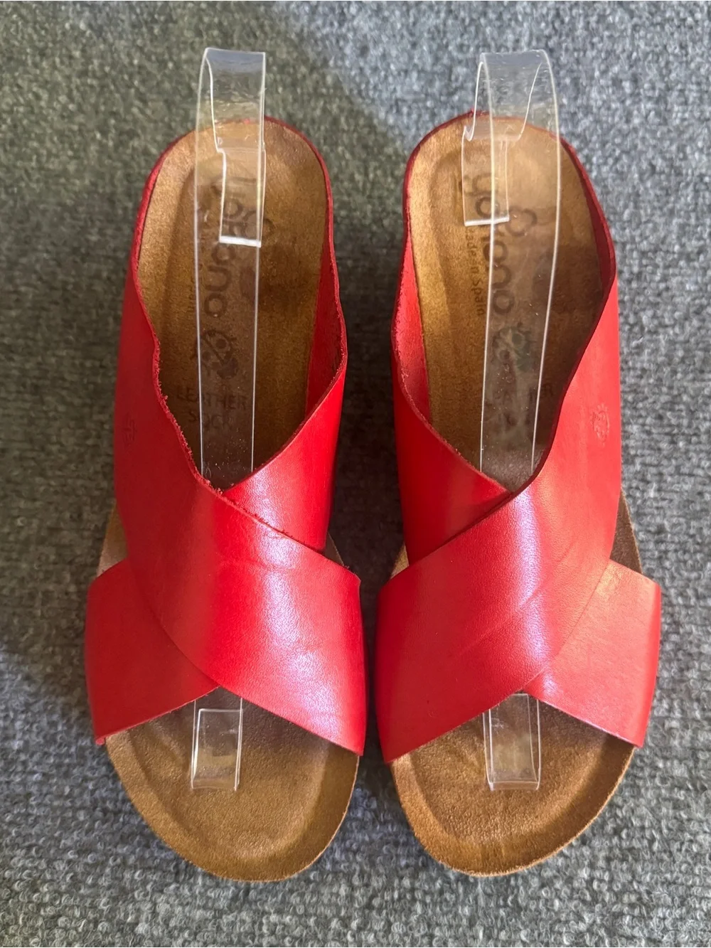 Yokono Red Leather Wedge Sandals 9 Boho Criss Cross Platform Slides Spain